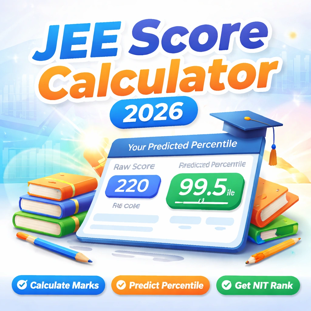 JEE Score Calculator 2026 tool interface showing JEE Main marks calculation, percentile prediction, and rank estimation for NIT college eligibility